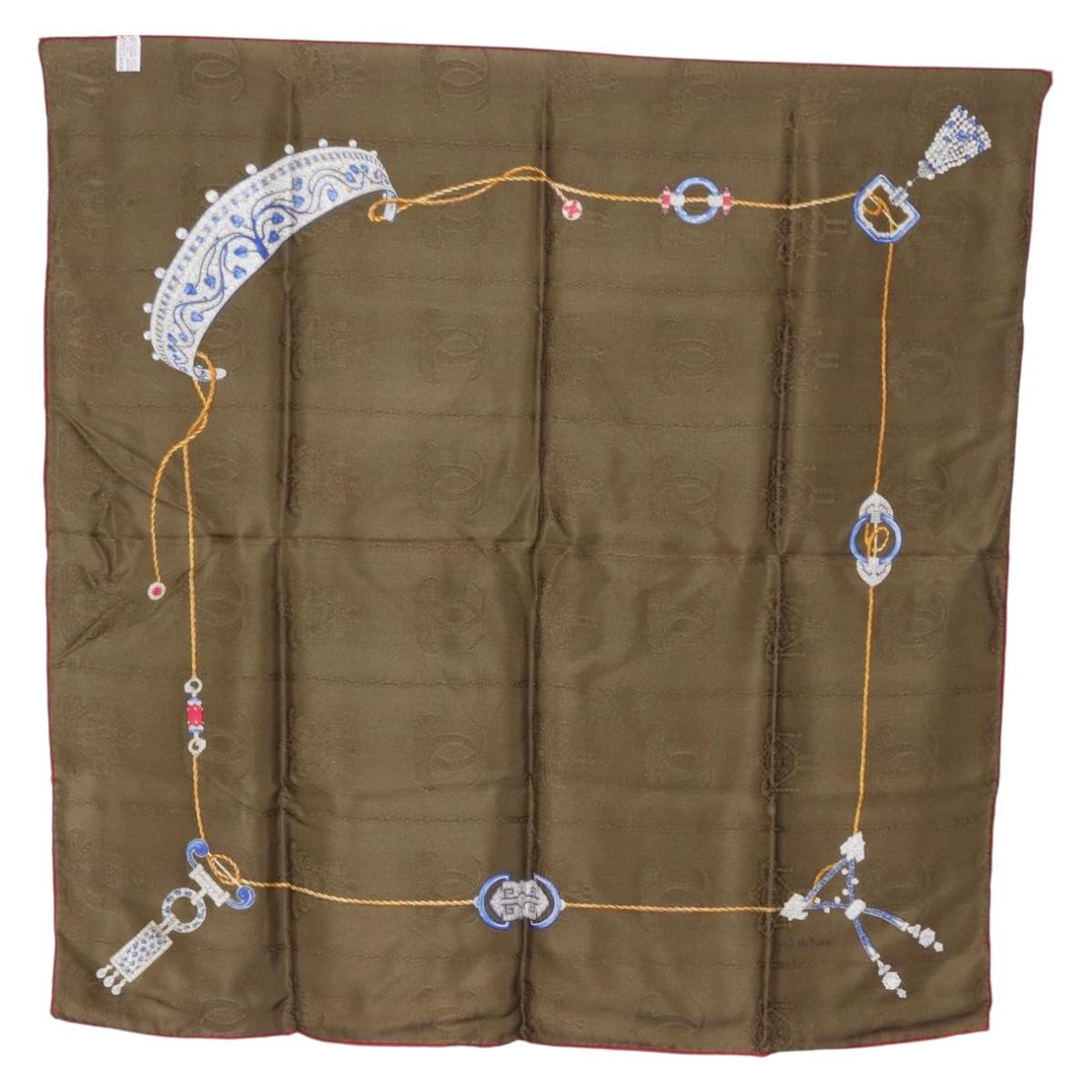 CARTIER Scarf Silk Khaki Auth am10834V
