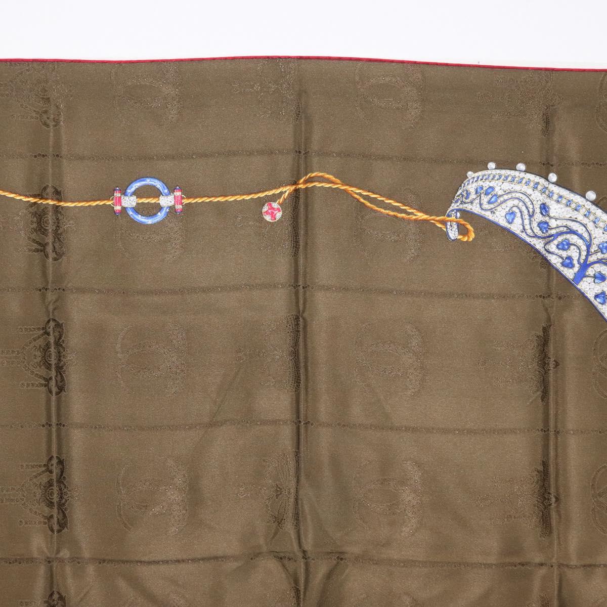 CARTIER Scarf Silk Khaki Auth am10834V