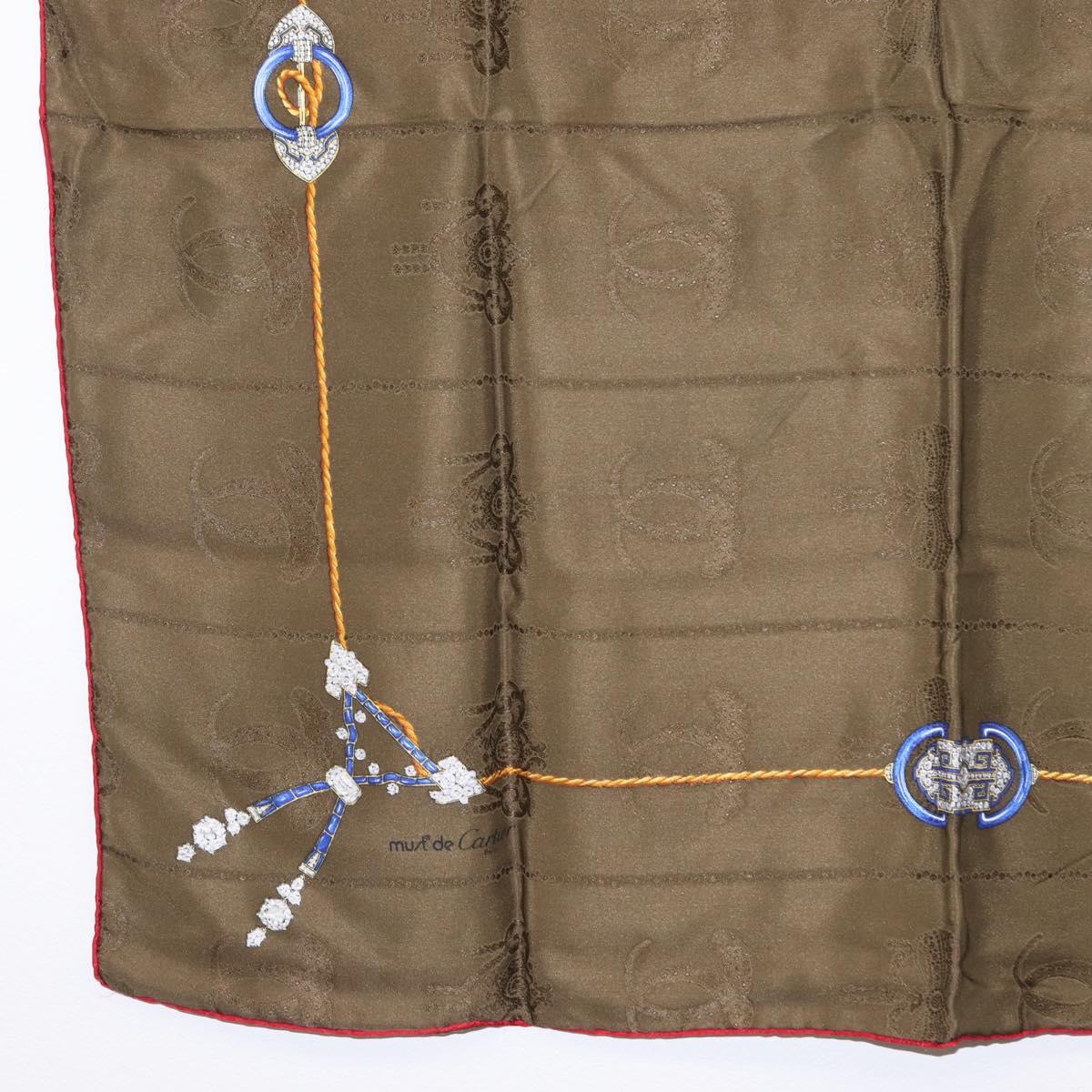 CARTIER Scarf Silk Khaki Auth am10834V