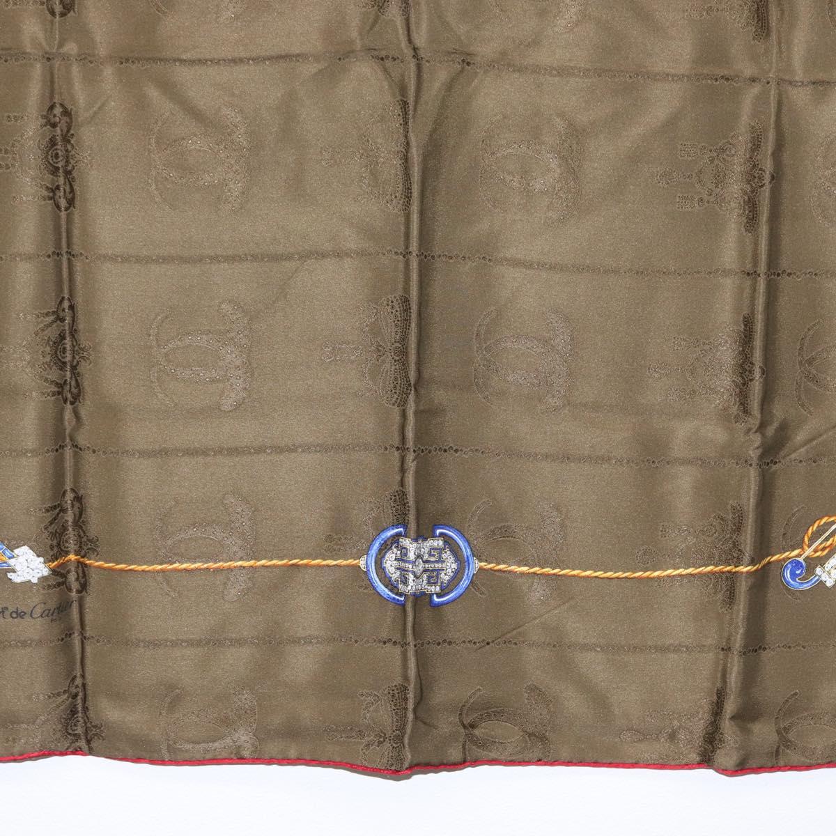 CARTIER Scarf Silk Khaki Auth am10834V
