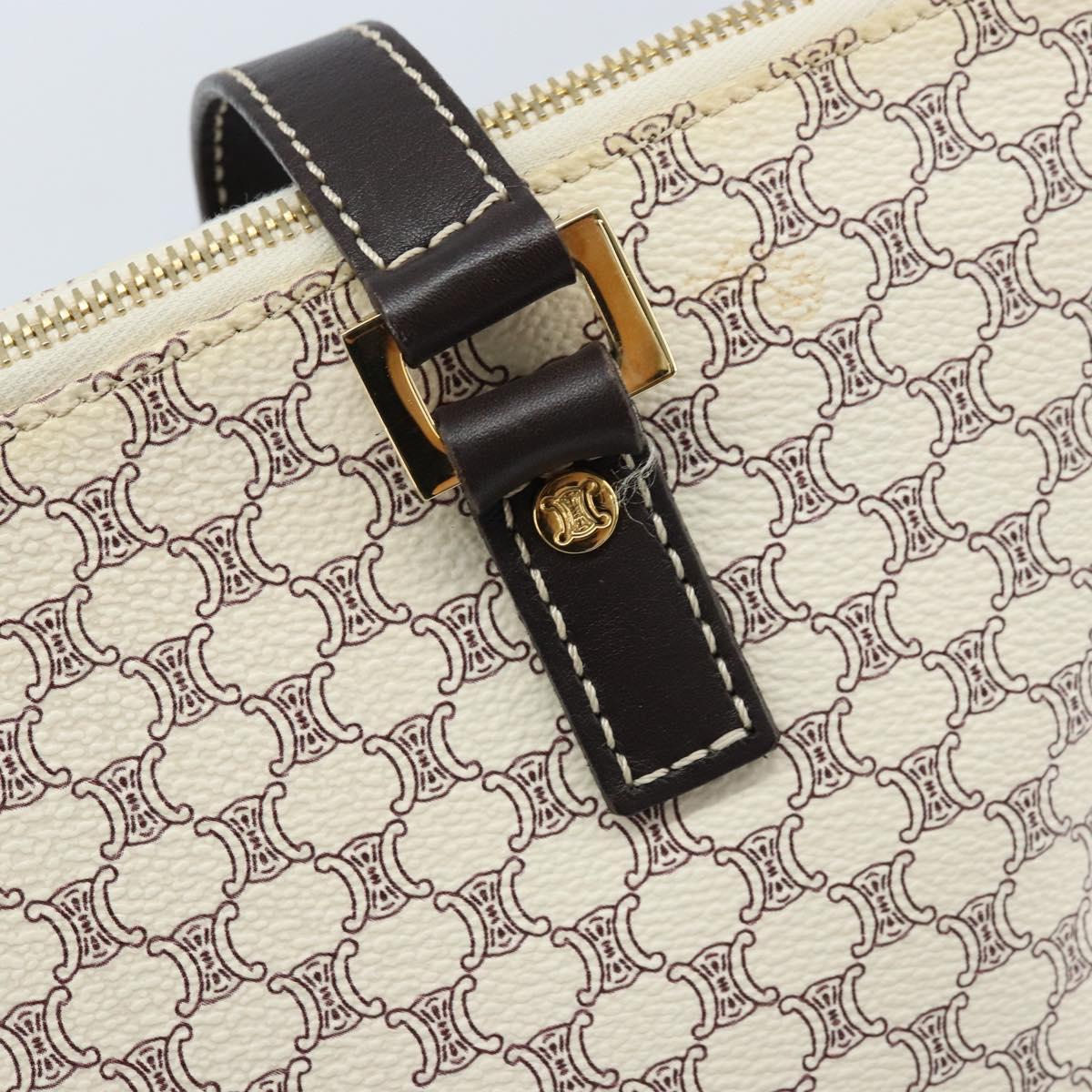 CELINE Macadam Canvas Tote Bag PVC Leather White Gold Auth am10839