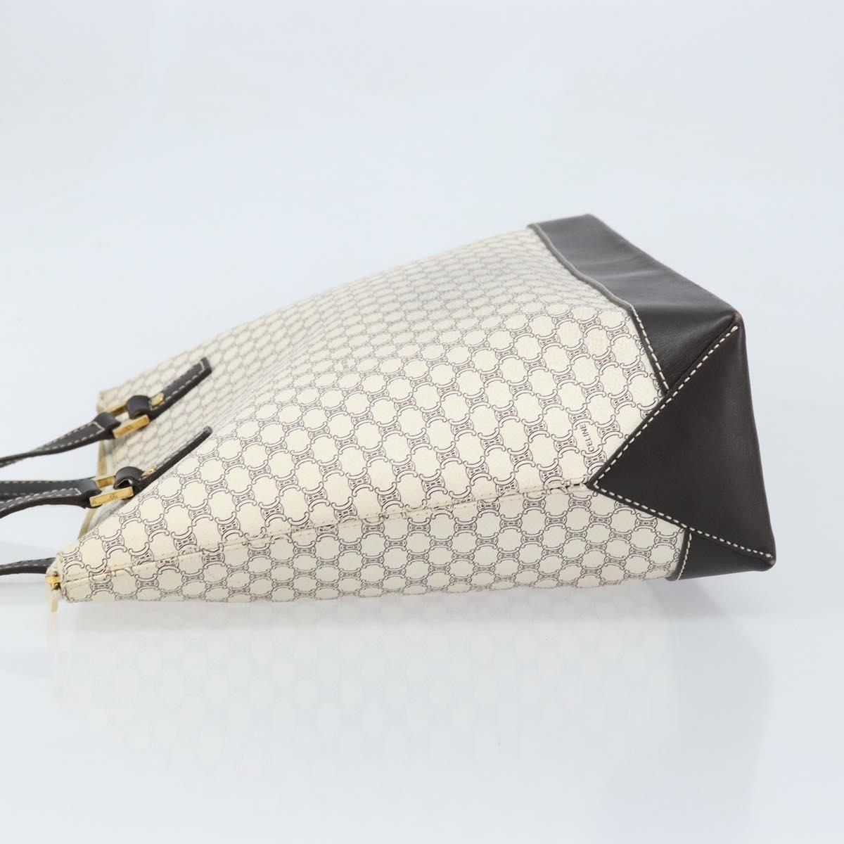 CELINE Macadam Canvas Tote Bag PVC Leather White Gold Auth am10839