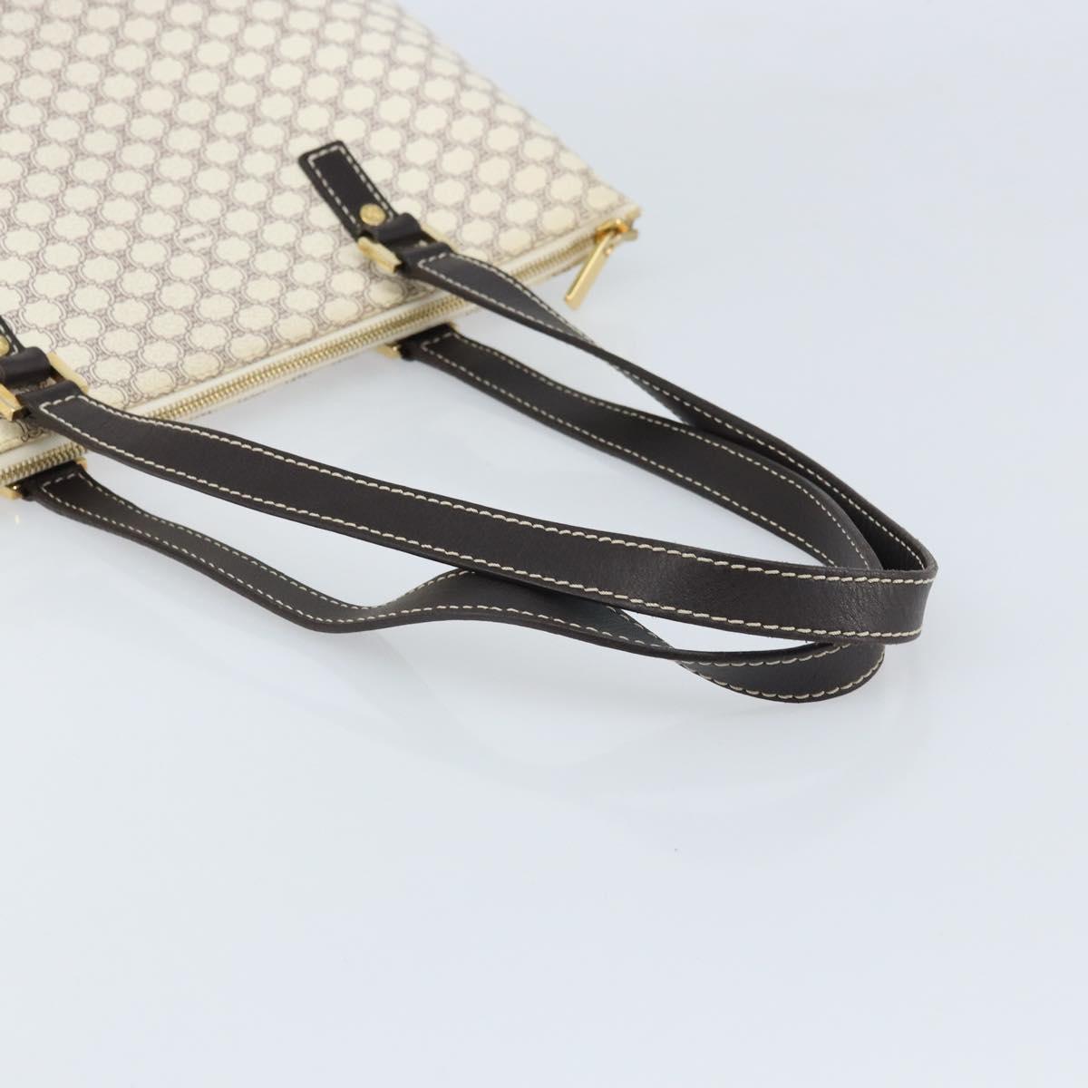 CELINE Macadam Canvas Tote Bag PVC Leather White Gold Auth am10839