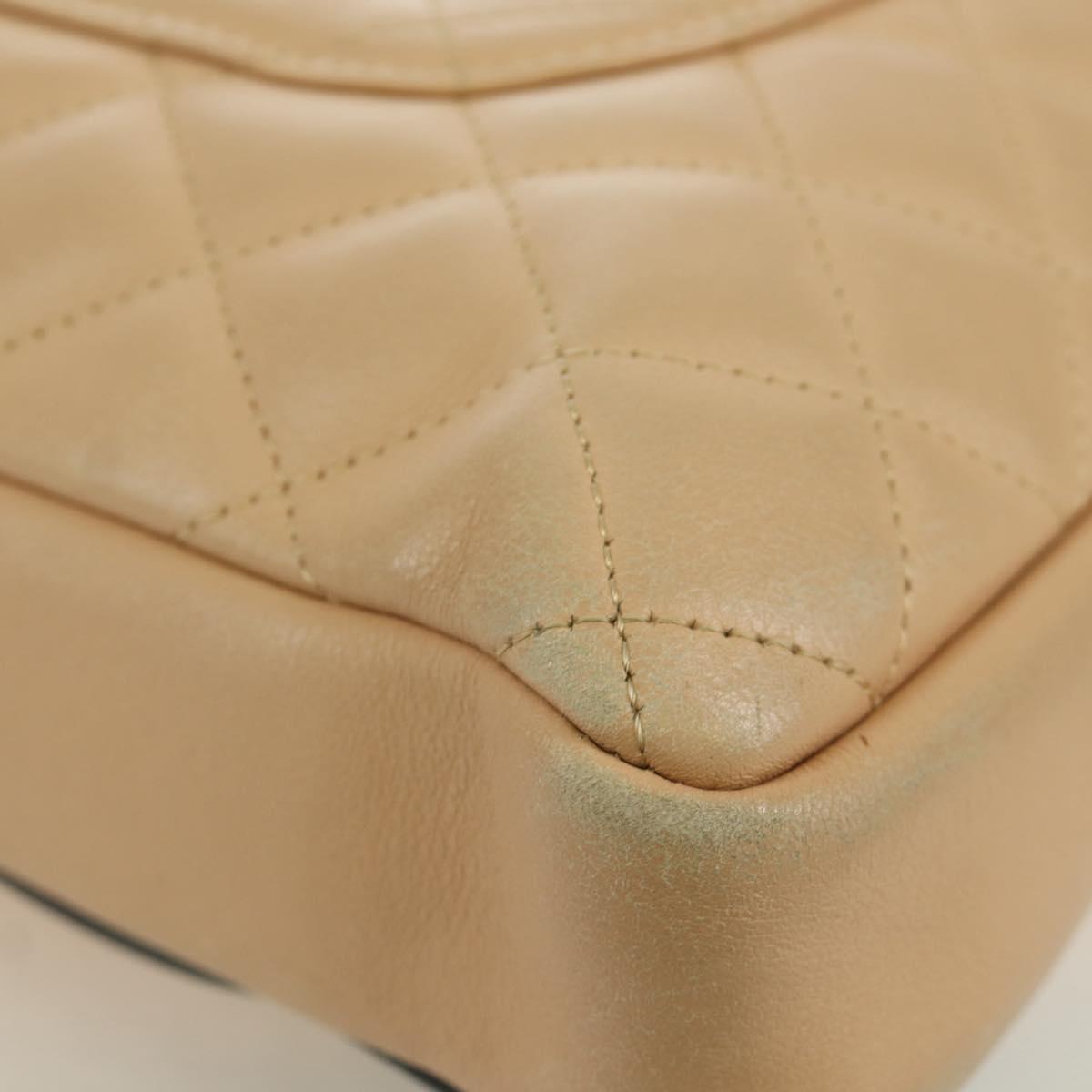 CHANEL Cambon Line Matelasse Shoulder Bag Lamb Skin Beige Black CC Auth am10849V