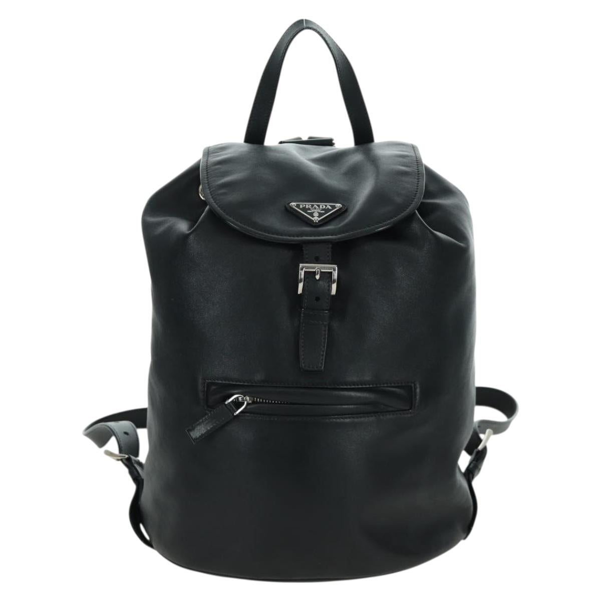 PRADA Backpack Leather Black Gold Auth am10852SAV