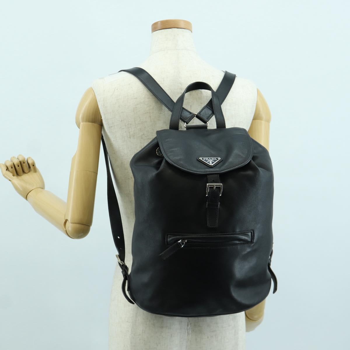 PRADA Backpack Leather Black Gold Auth am10852SAV