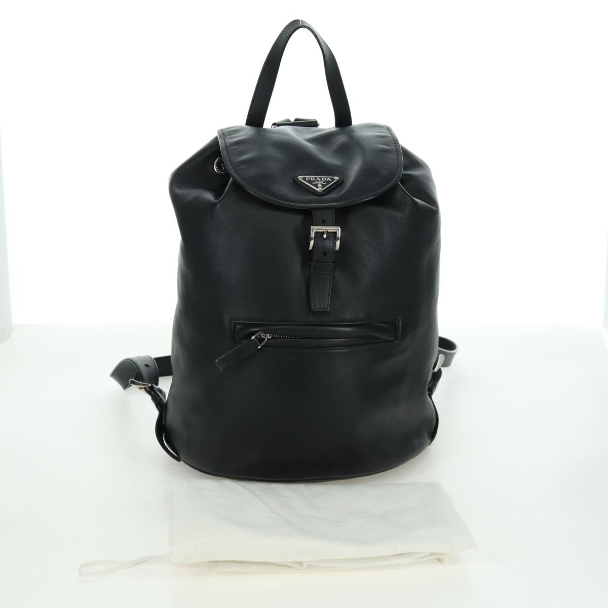 PRADA Backpack Leather Black Gold Auth am10852SAV