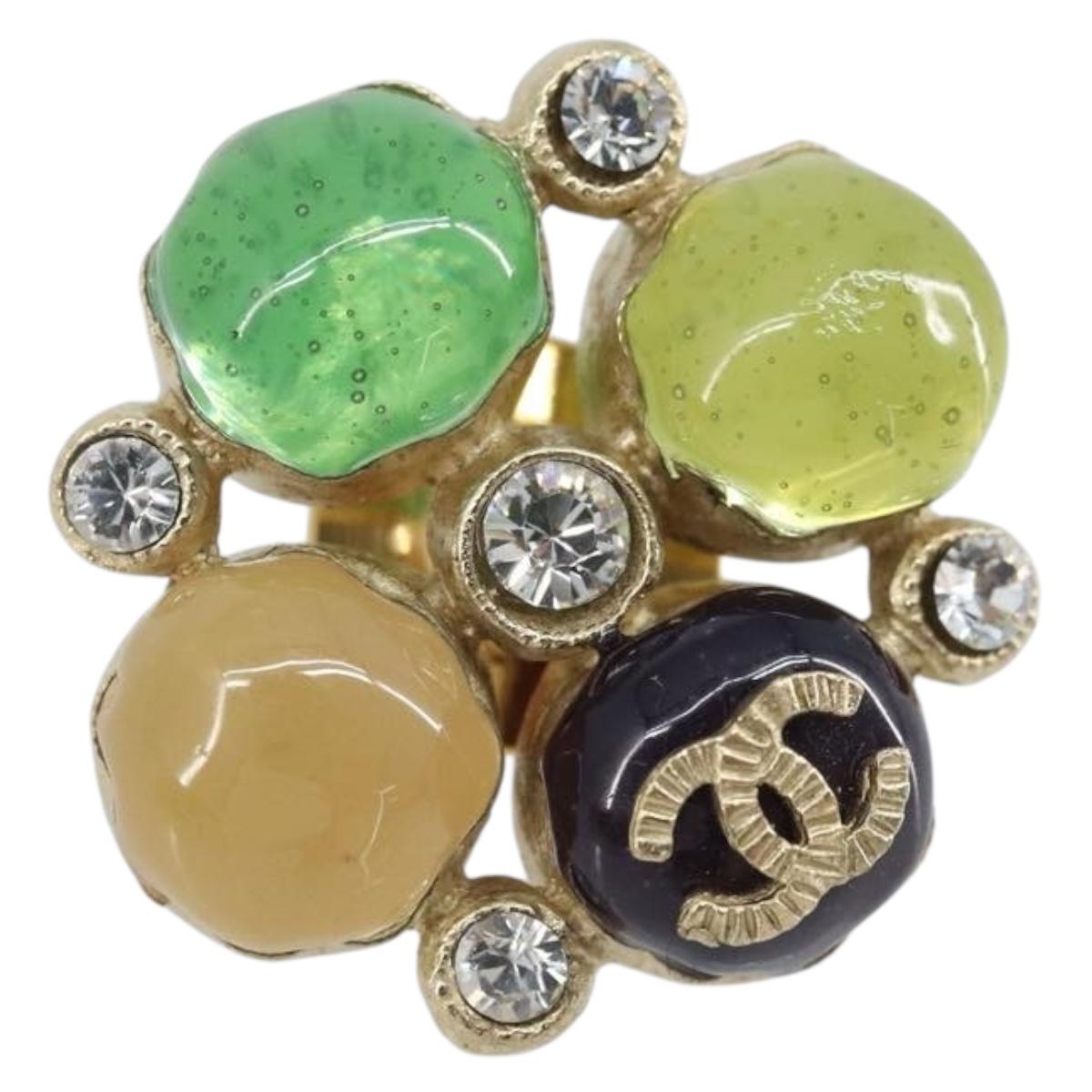 CHANEL CC Gripoix Stone Brooch metal Multicolor Gold CC Auth am10855V