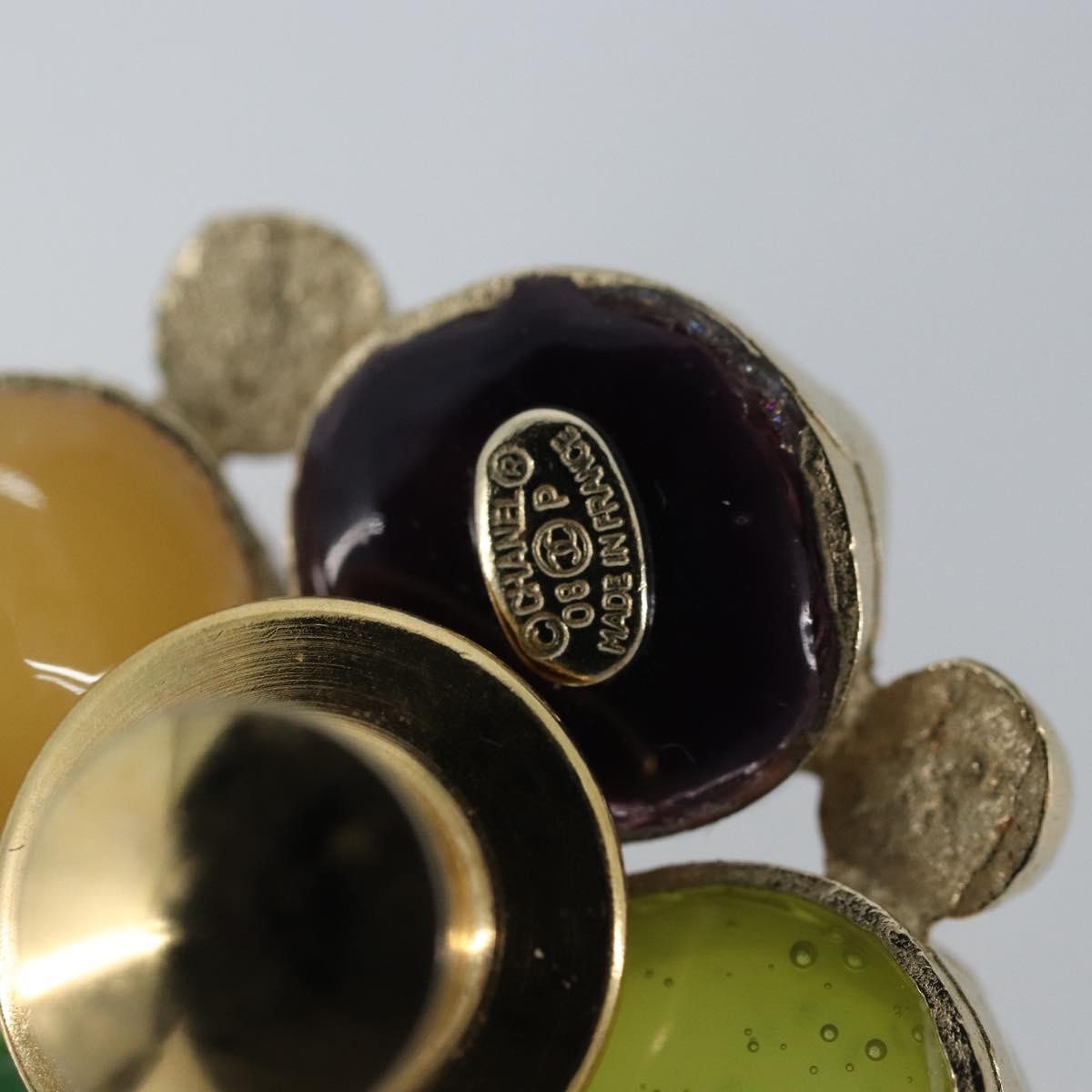 CHANEL CC Gripoix Stone Brooch metal Multicolor Gold CC Auth am10855V