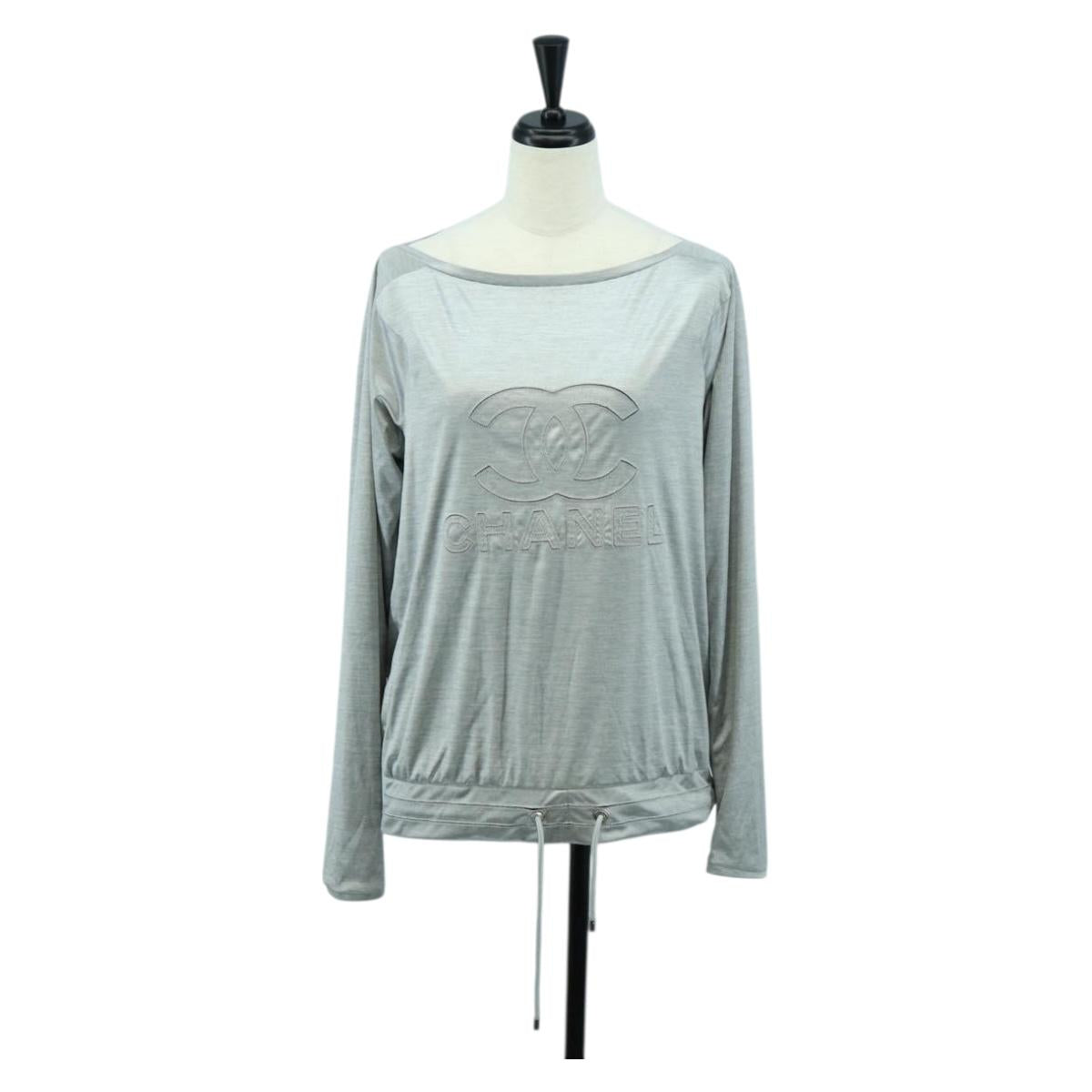 CHANEL CC Tops Rayon Size 36 Silver CC Auth am10856V