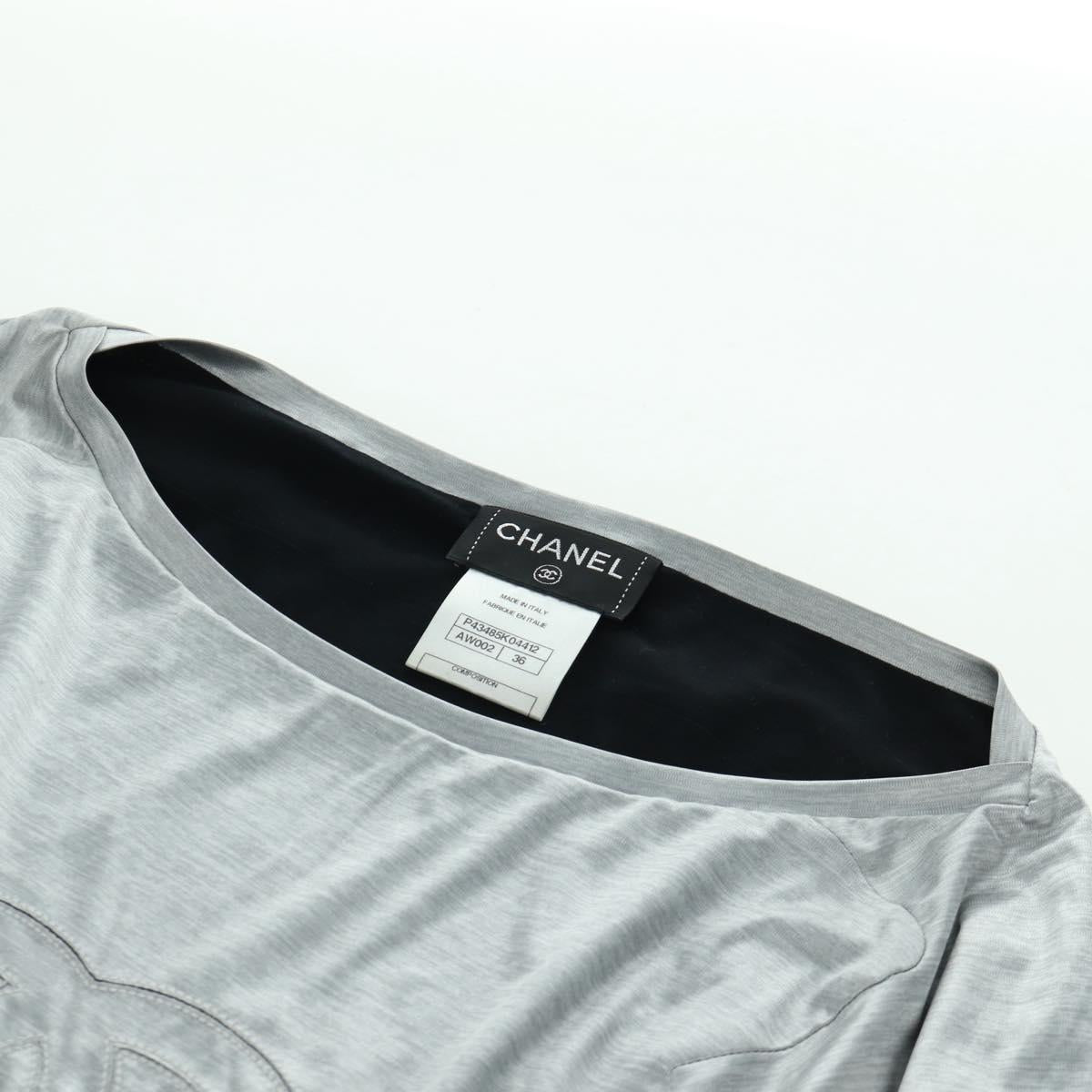 CHANEL CC Tops Rayon Size 36 Silver CC Auth am10856V