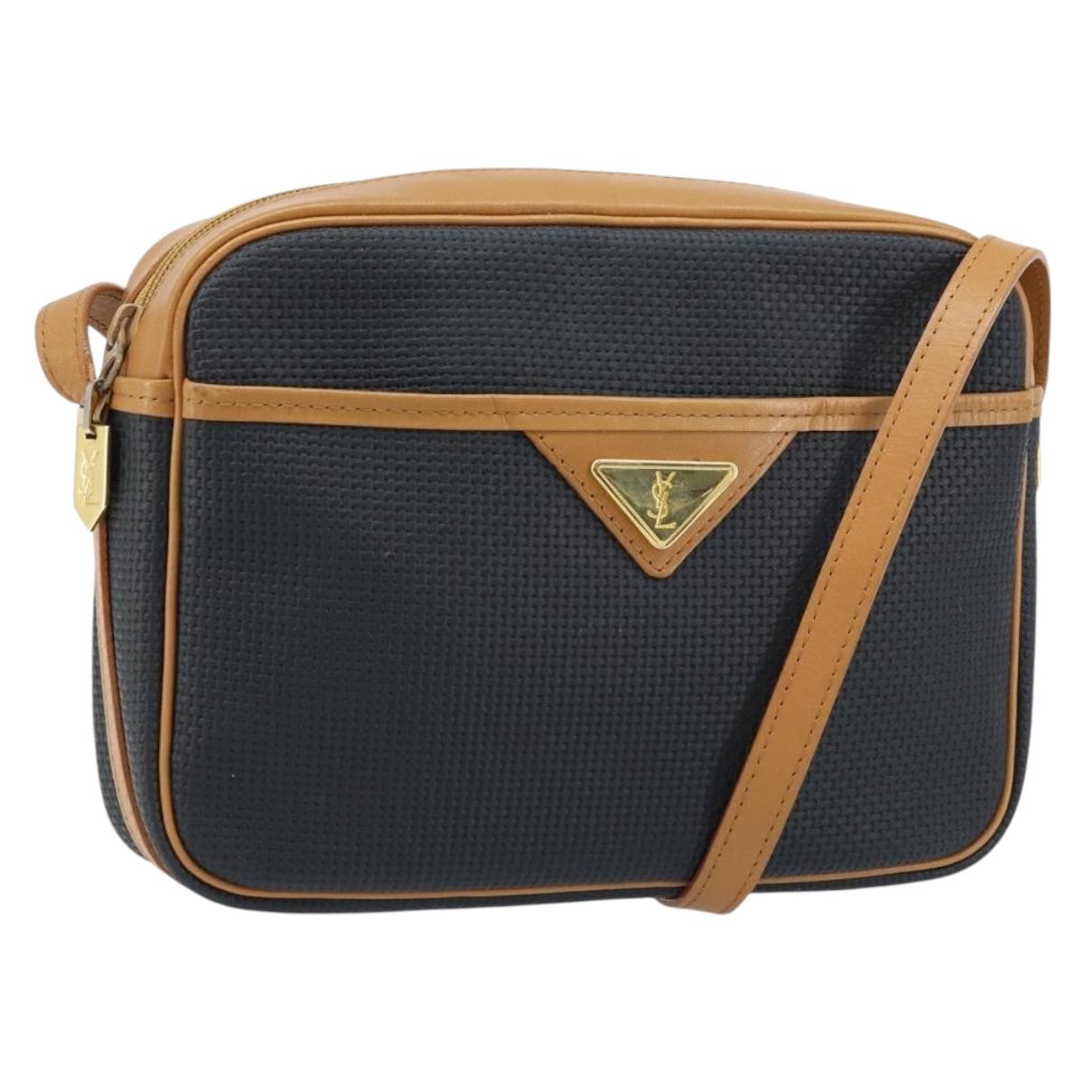 SAINT LAURENT Shoulder Bag PVC Navy Gold Auth am10861V