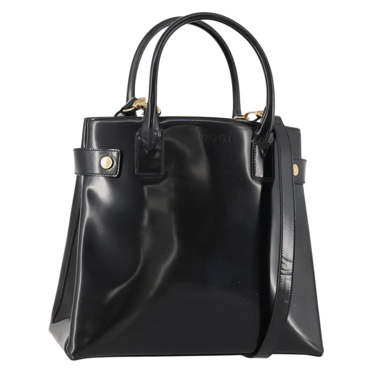 GUCCI Tote Bag Patent leather 2way Black Gold 000 1669 0503 Auth am10865