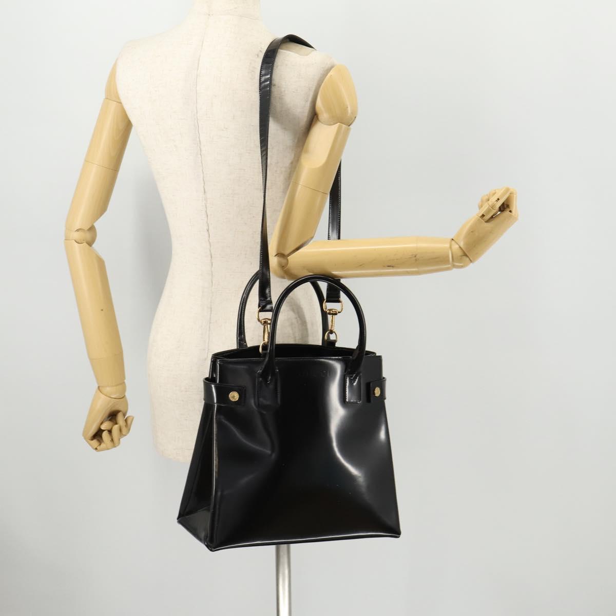 GUCCI Tote Bag Patent leather 2way Black Gold 000 1669 0503 Auth am10865