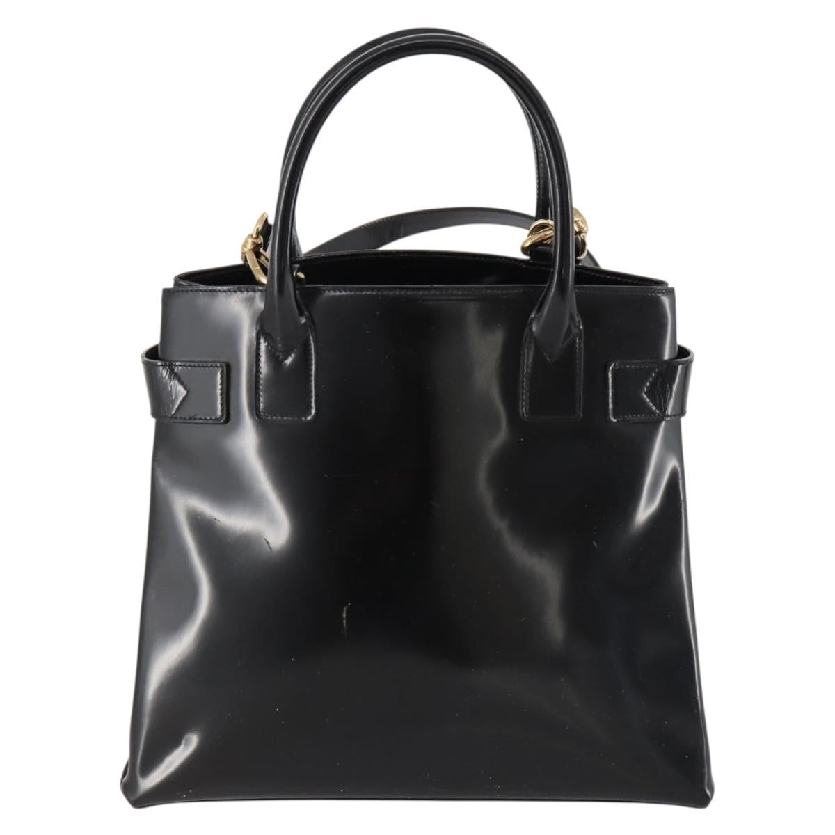 GUCCI Tote Bag Patent leather 2way Black Gold 000 1669 0503 Auth am10865