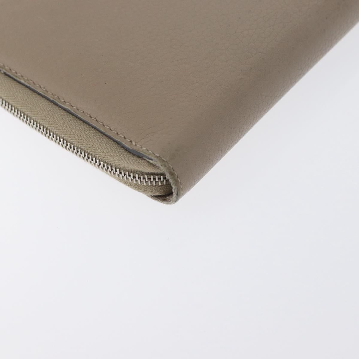 CELINE Long Wallet Leather Beige Silver Auth am10868