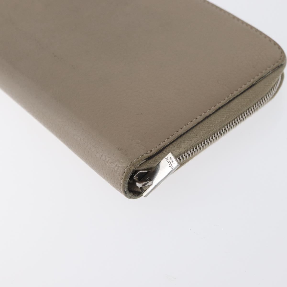 CELINE Long Wallet Leather Beige Silver Auth am10868