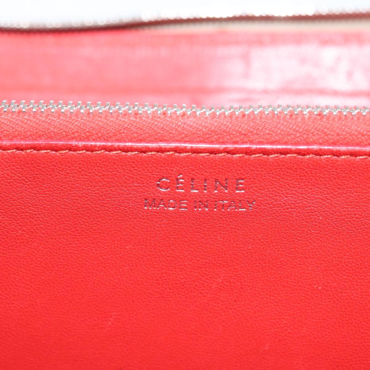 CELINE Long Wallet Leather Beige Silver Auth am10868