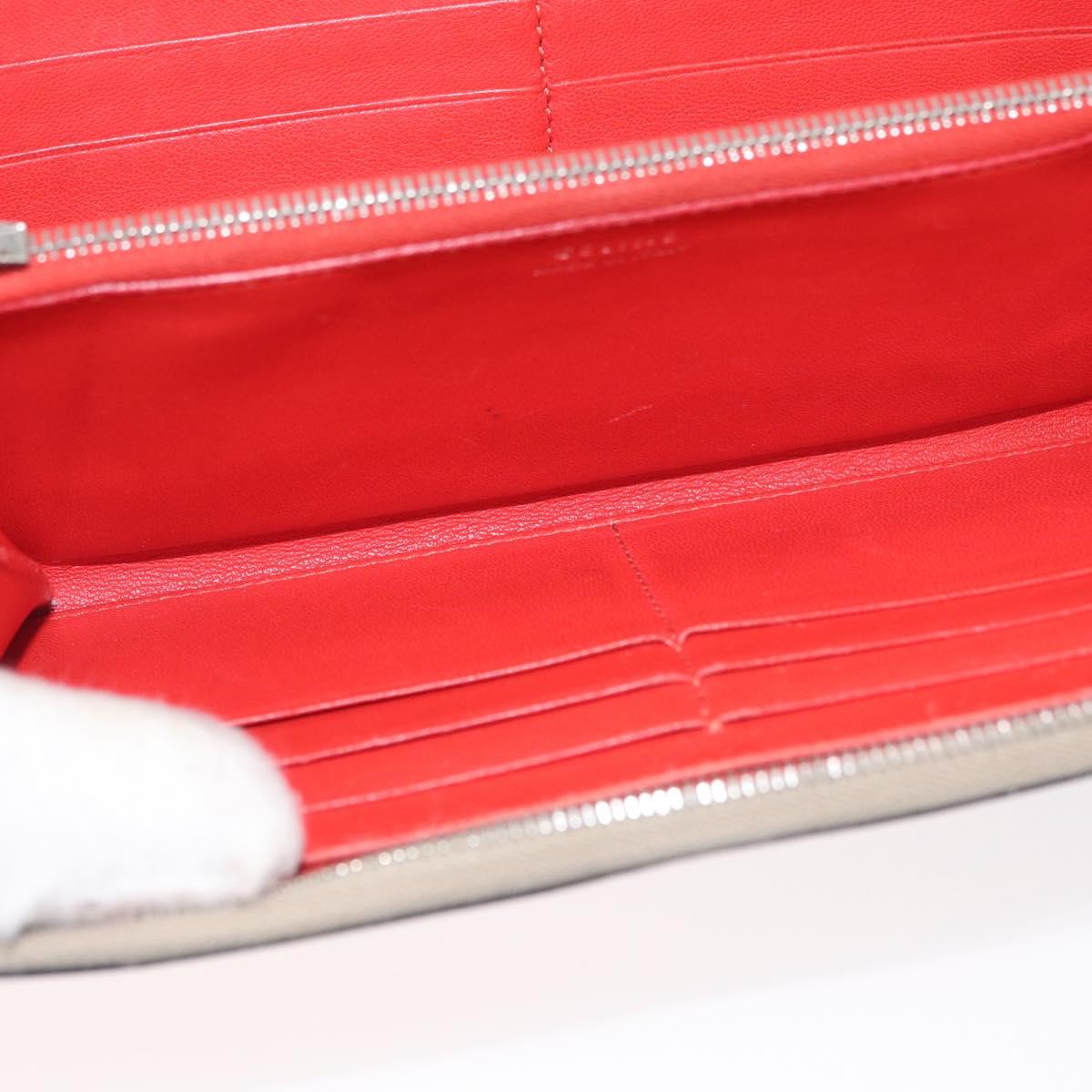 CELINE Long Wallet Leather Beige Silver Auth am10868