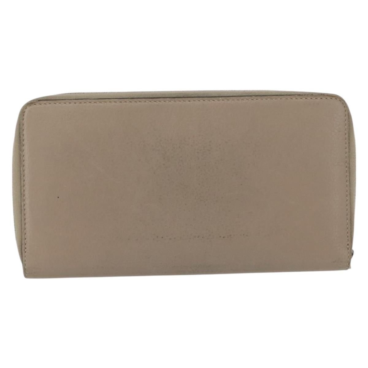 CELINE Long Wallet Leather Beige Silver Auth am10868