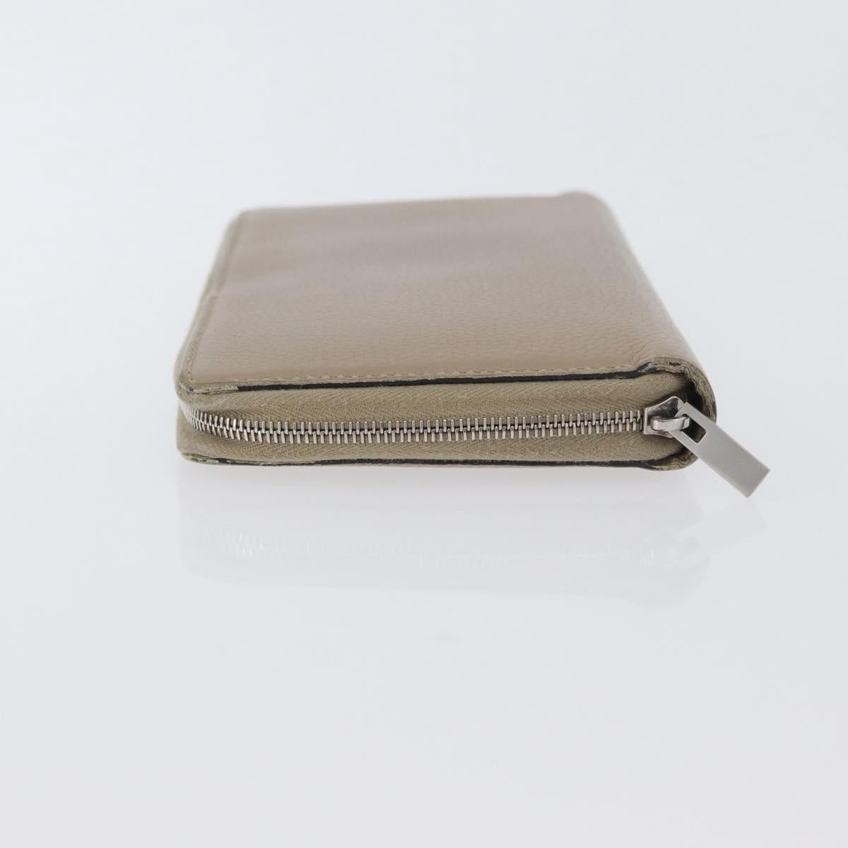 CELINE Long Wallet Leather Beige Silver Auth am10868