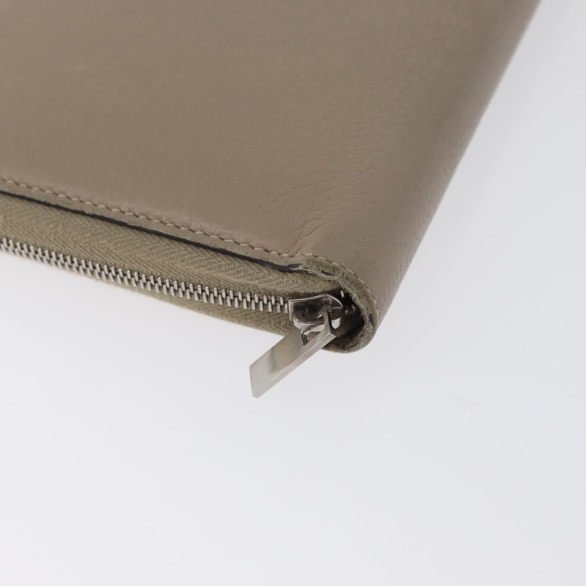 CELINE Long Wallet Leather Beige Silver Auth am10868
