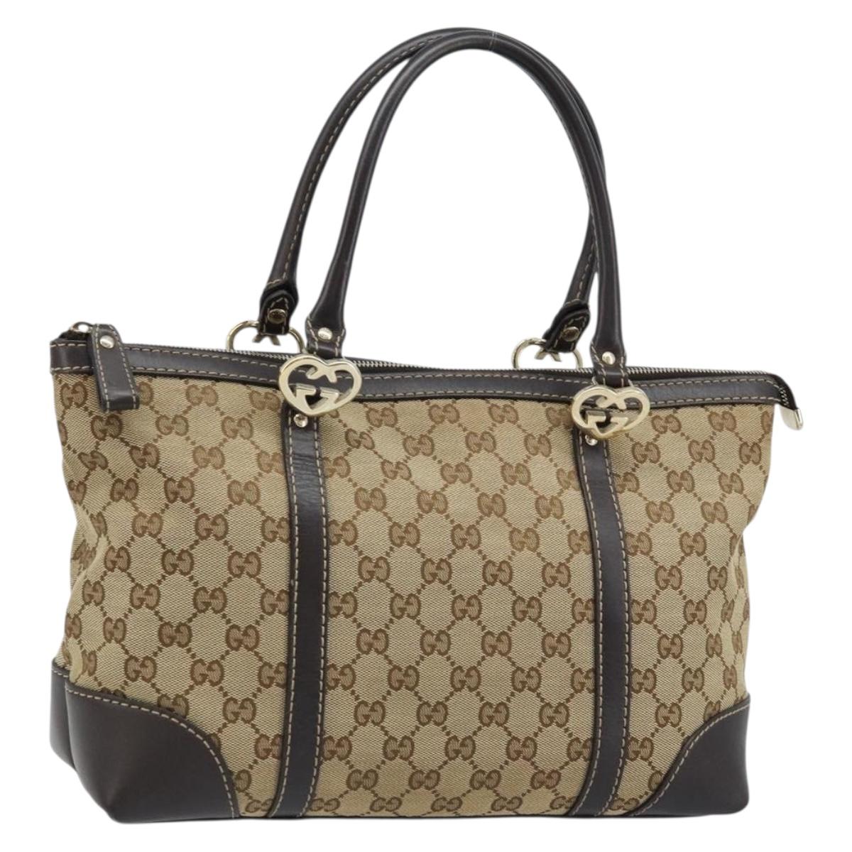 GUCCI GG Canvas Lovely Hand Bag Beige Gold 257069 Auth am10873V