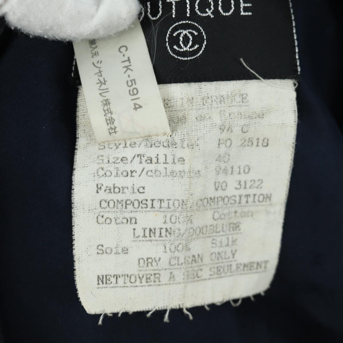 CHANEL Double Breasted jacket Coat cotton Navy CC Auth am10874V
