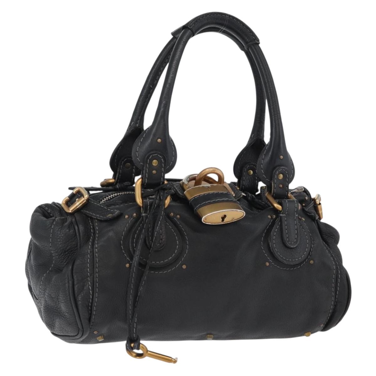 Chloe Paddington Hand Bag Leather Black Gold Silver Auth am10875SAV