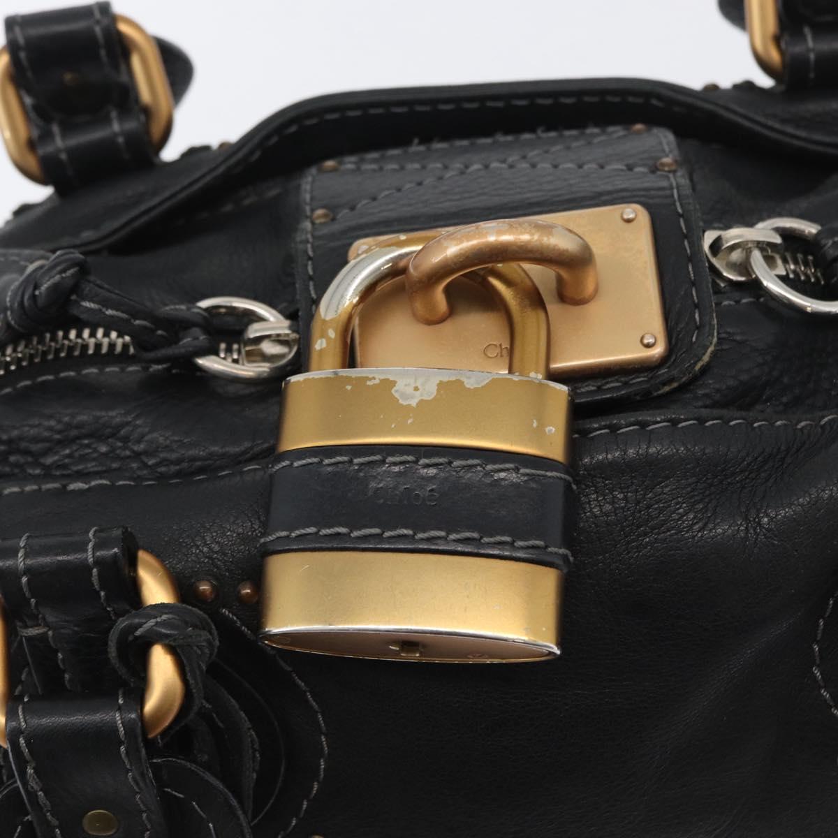 Chloe Paddington Hand Bag Leather Black Gold Silver Auth am10875SAV