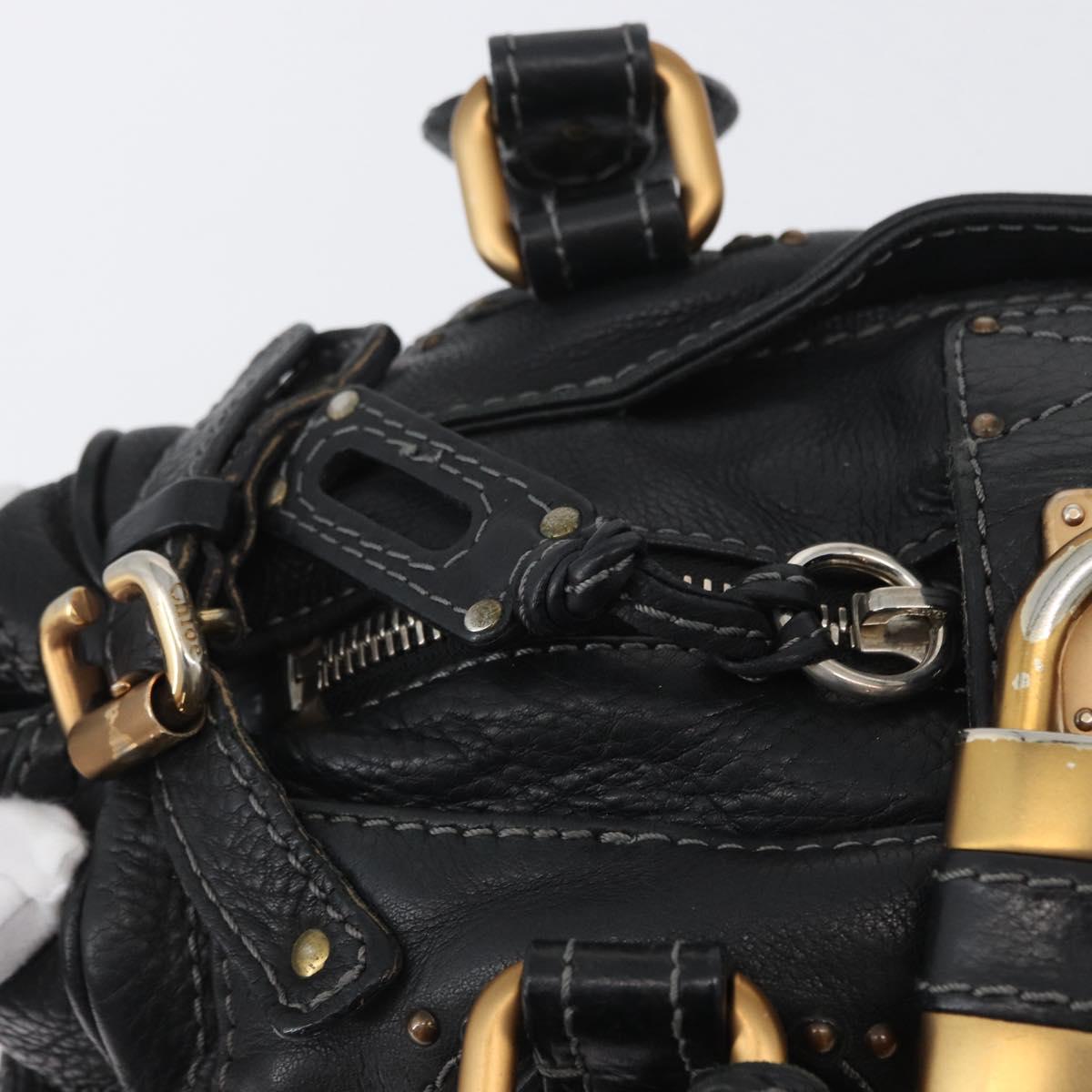 Chloe Paddington Hand Bag Leather Black Gold Silver Auth am10875SAV