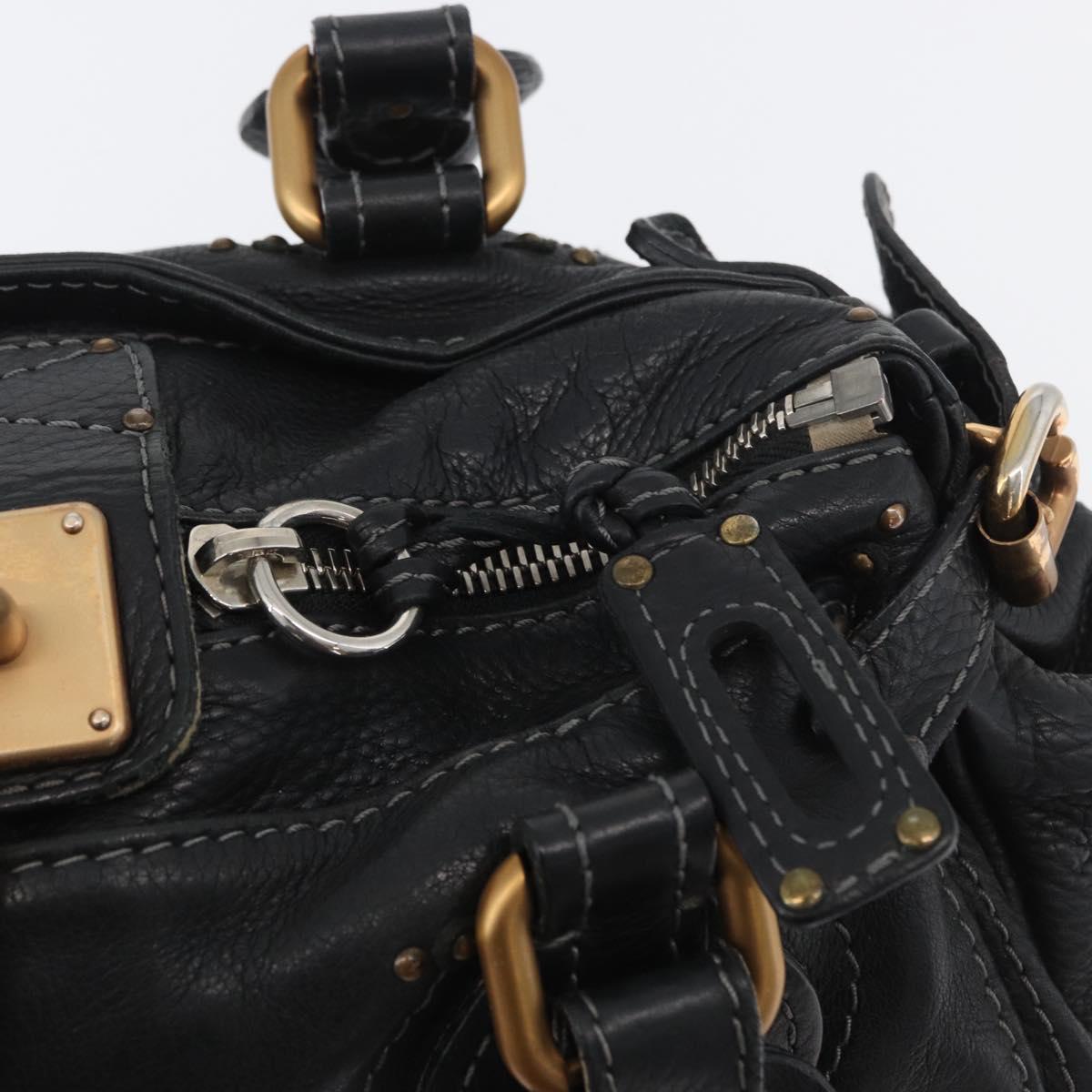 Chloe Paddington Hand Bag Leather Black Gold Silver Auth am10875SAV