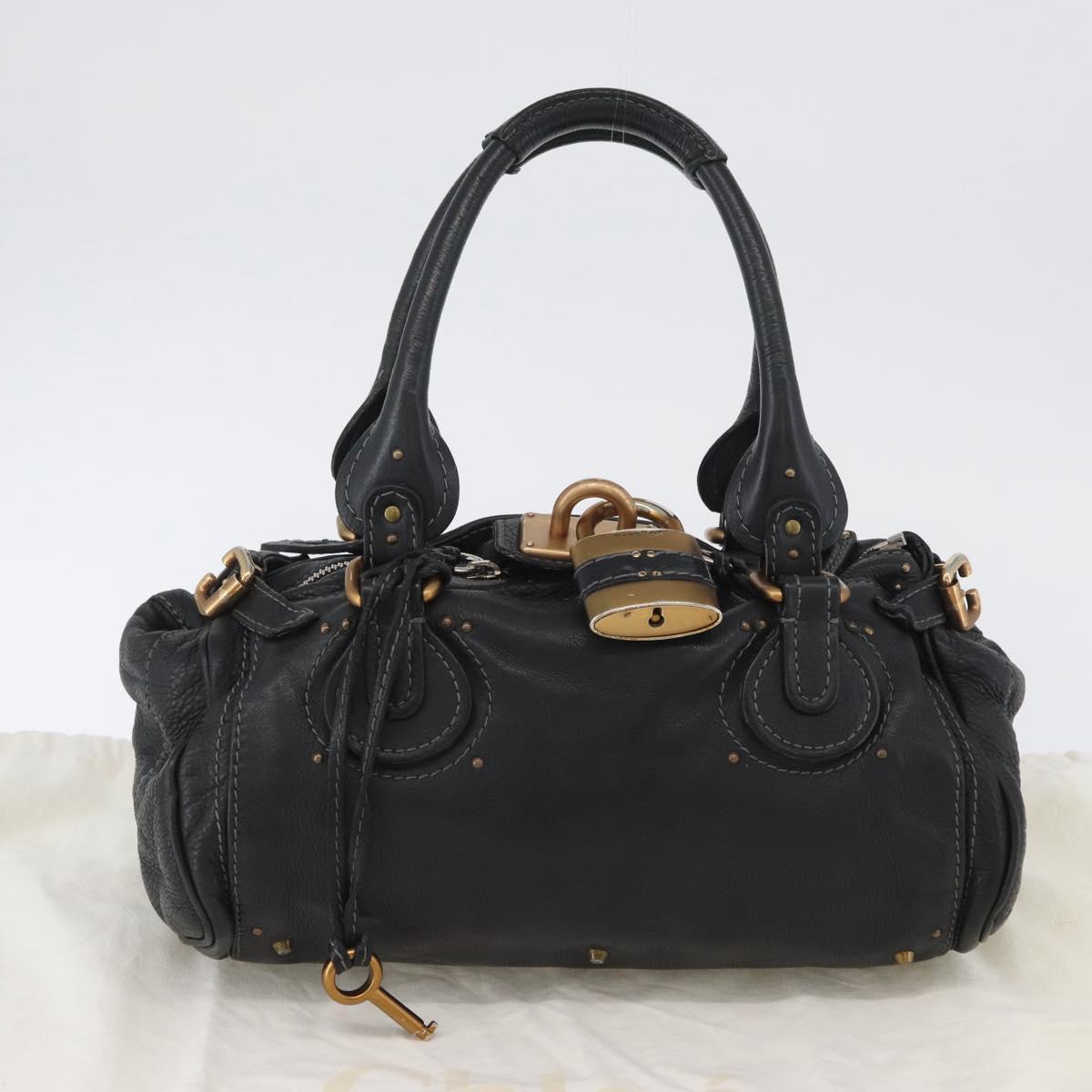 Chloe Paddington Hand Bag Leather Black Gold Silver Auth am10875SAV