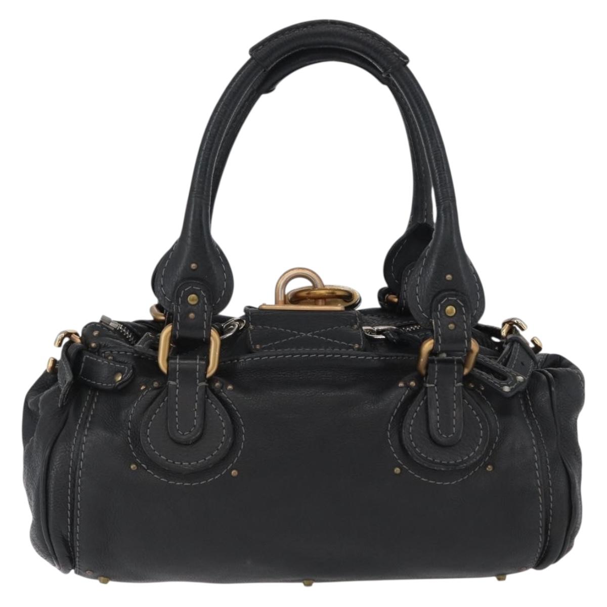 Chloe Paddington Hand Bag Leather Black Gold Silver Auth am10875SAV
