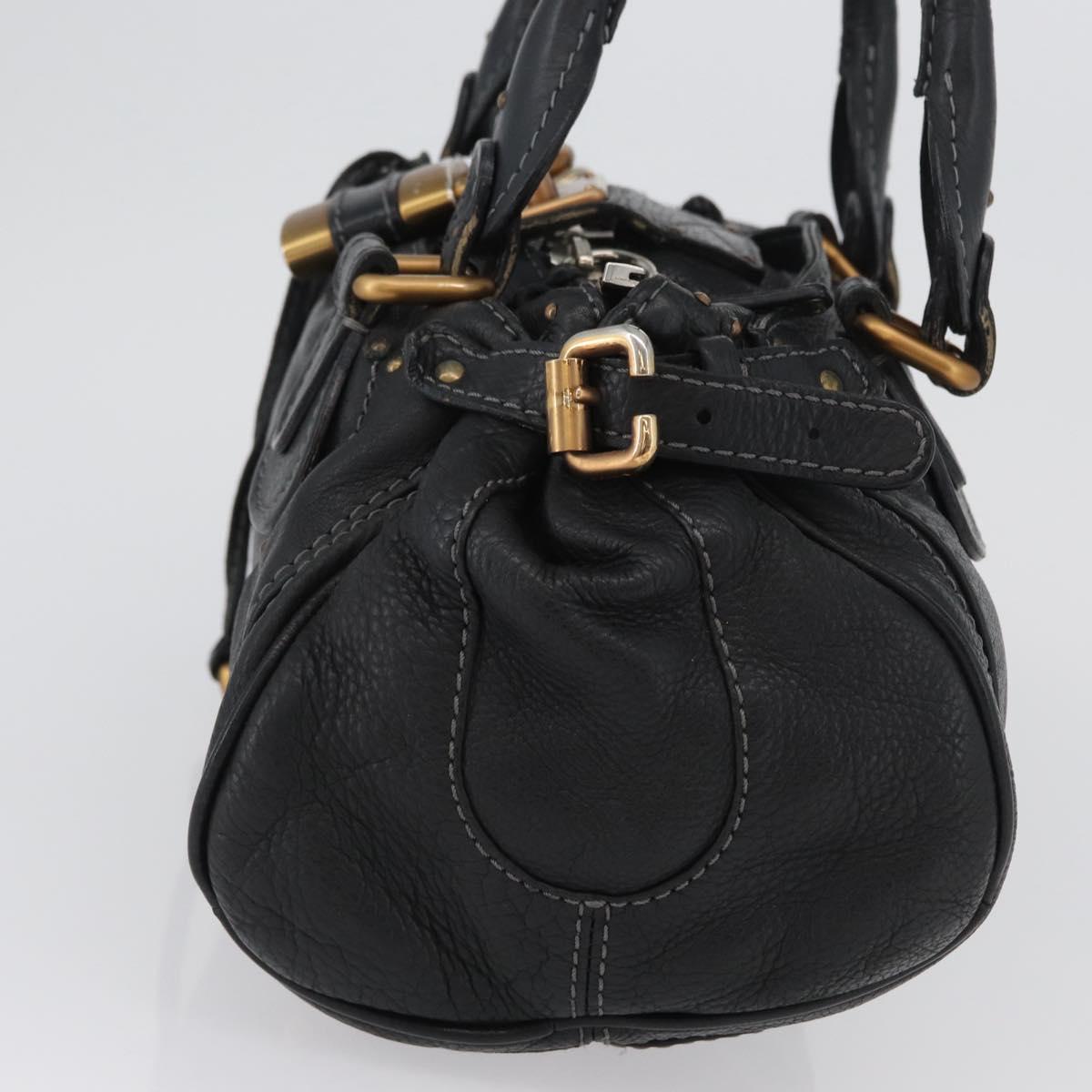 Chloe Paddington Hand Bag Leather Black Gold Silver Auth am10875SAV