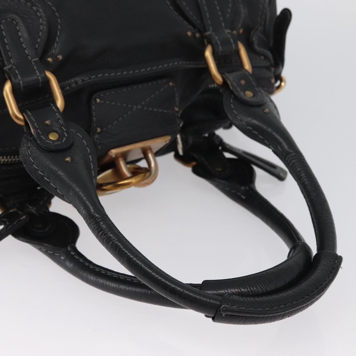 Chloe Paddington Hand Bag Leather Black Gold Silver Auth am10875SAV