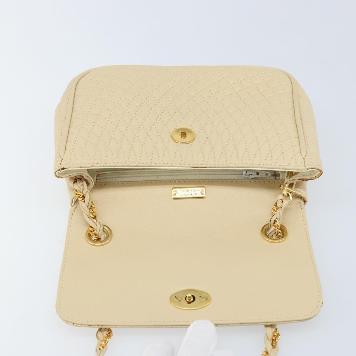 BALLY Chain Shoulder Bag Leather Beige Gold Auth am10887V