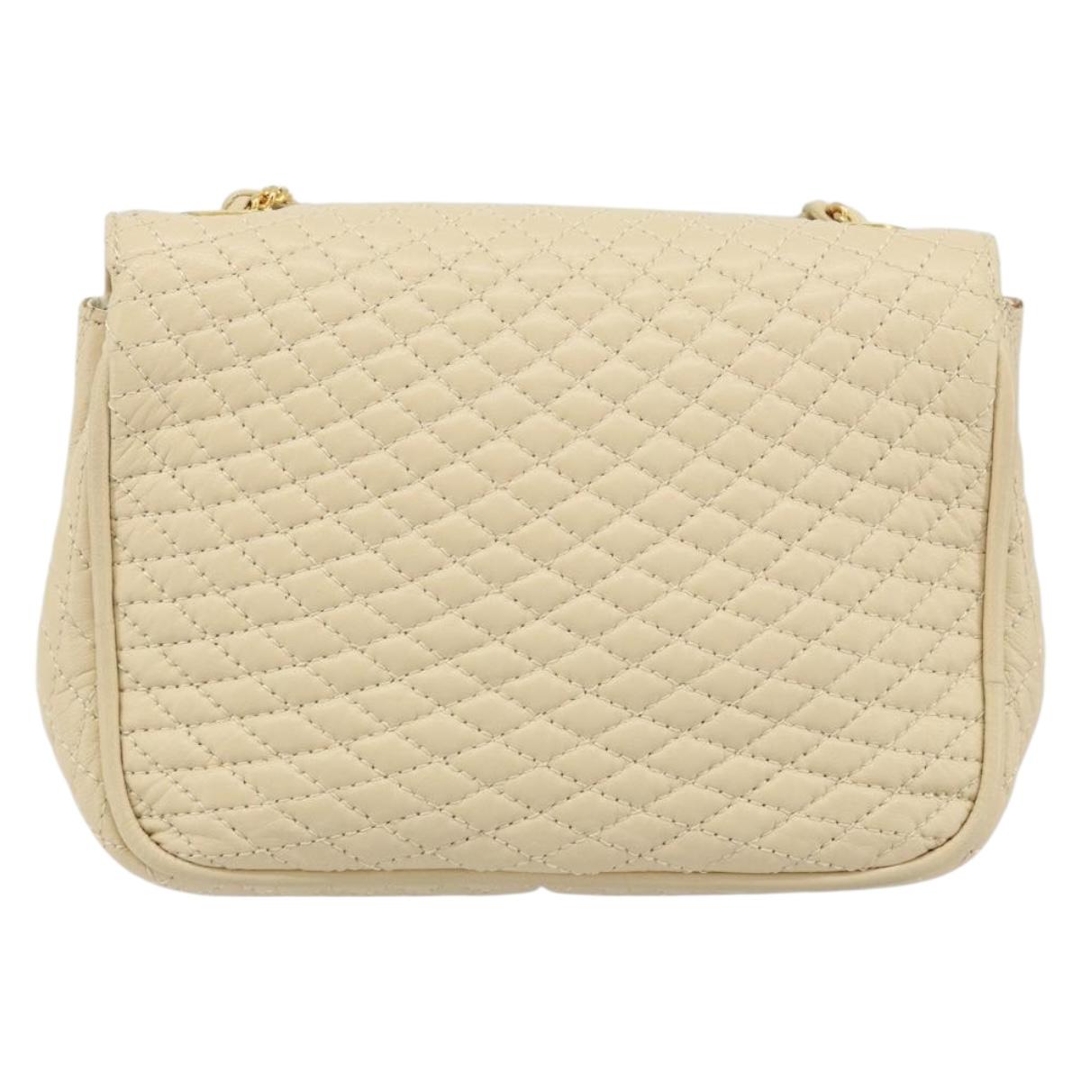 BALLY Chain Shoulder Bag Leather Beige Gold Auth am10887V