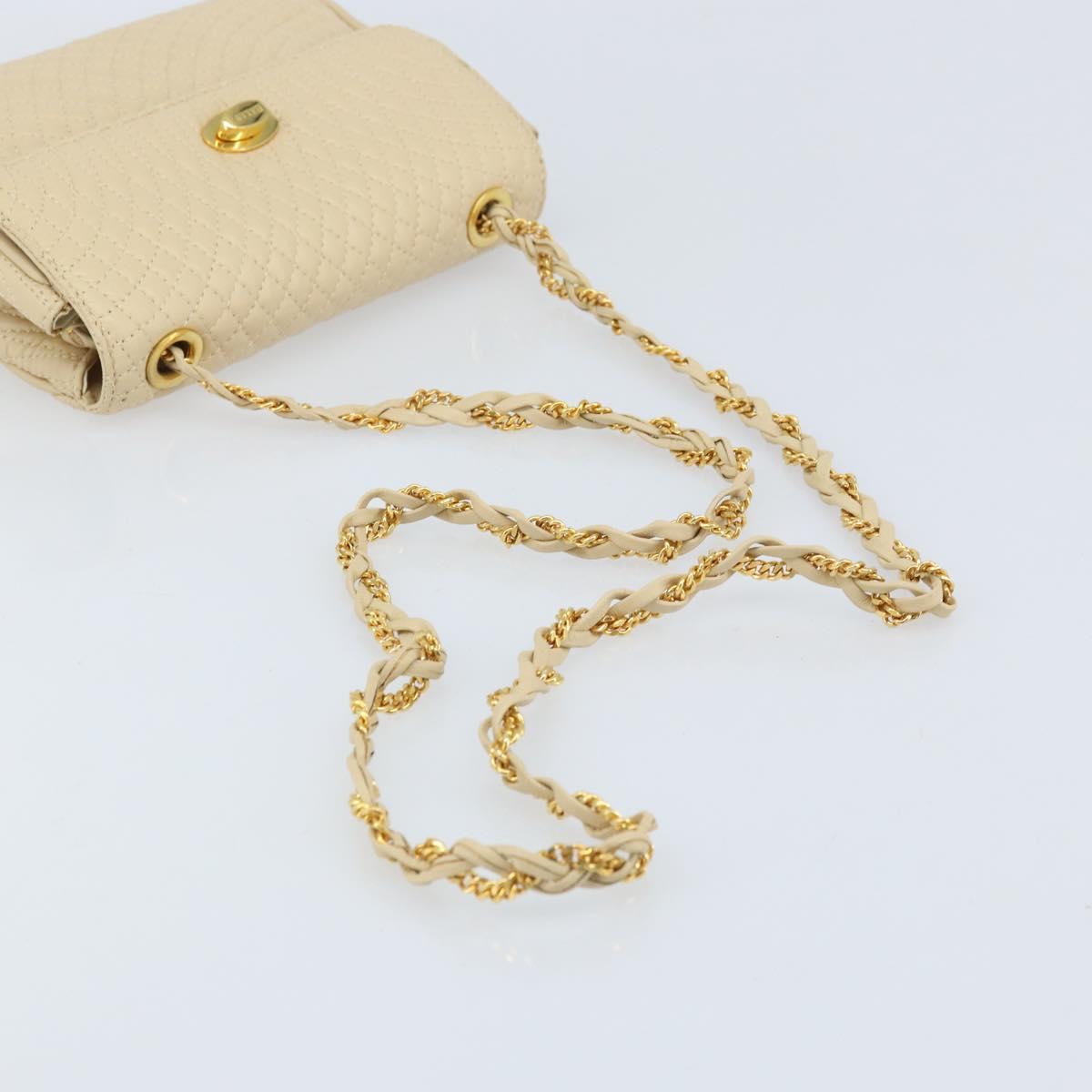 BALLY Chain Shoulder Bag Leather Beige Gold Auth am10887V