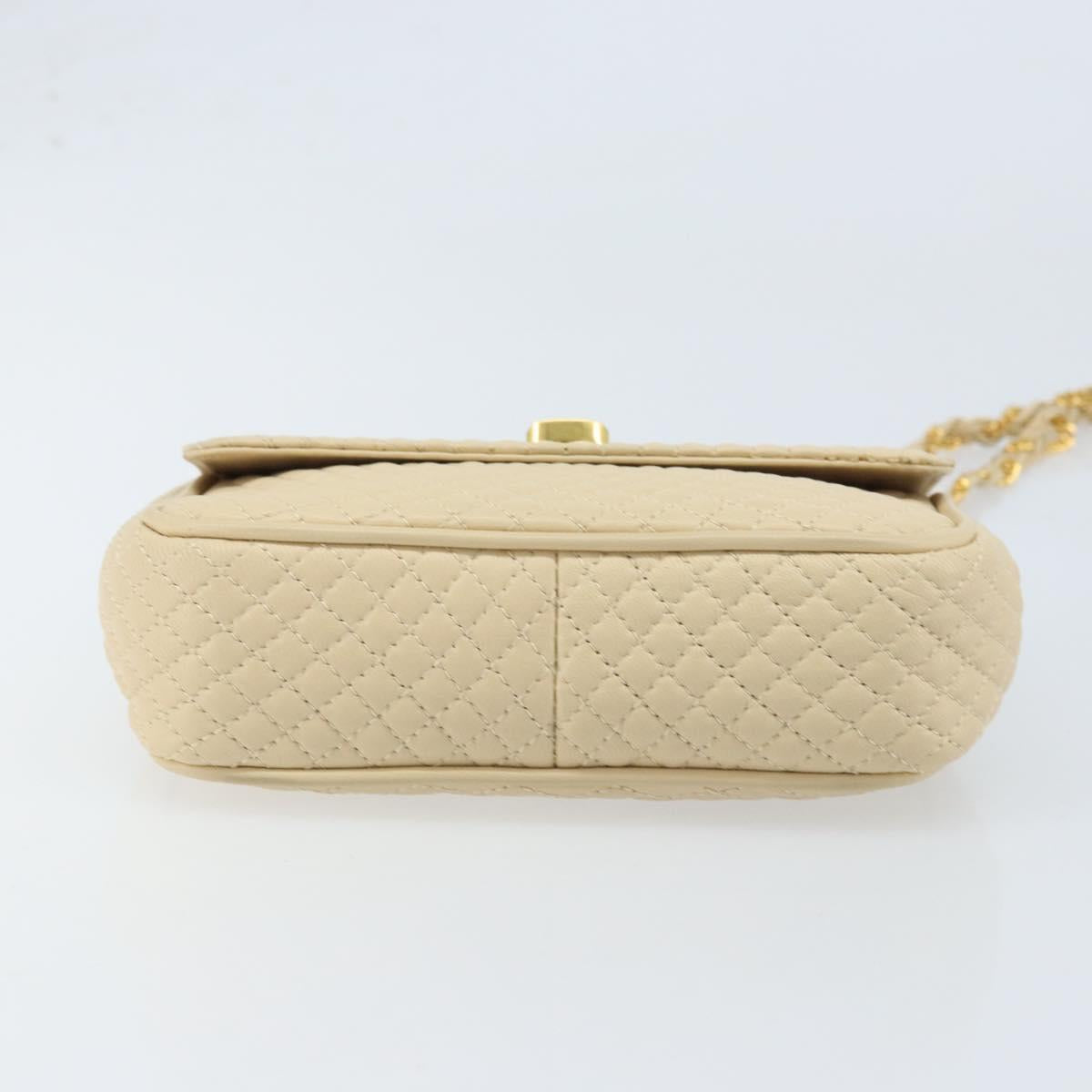 BALLY Chain Shoulder Bag Leather Beige Gold Auth am10887V