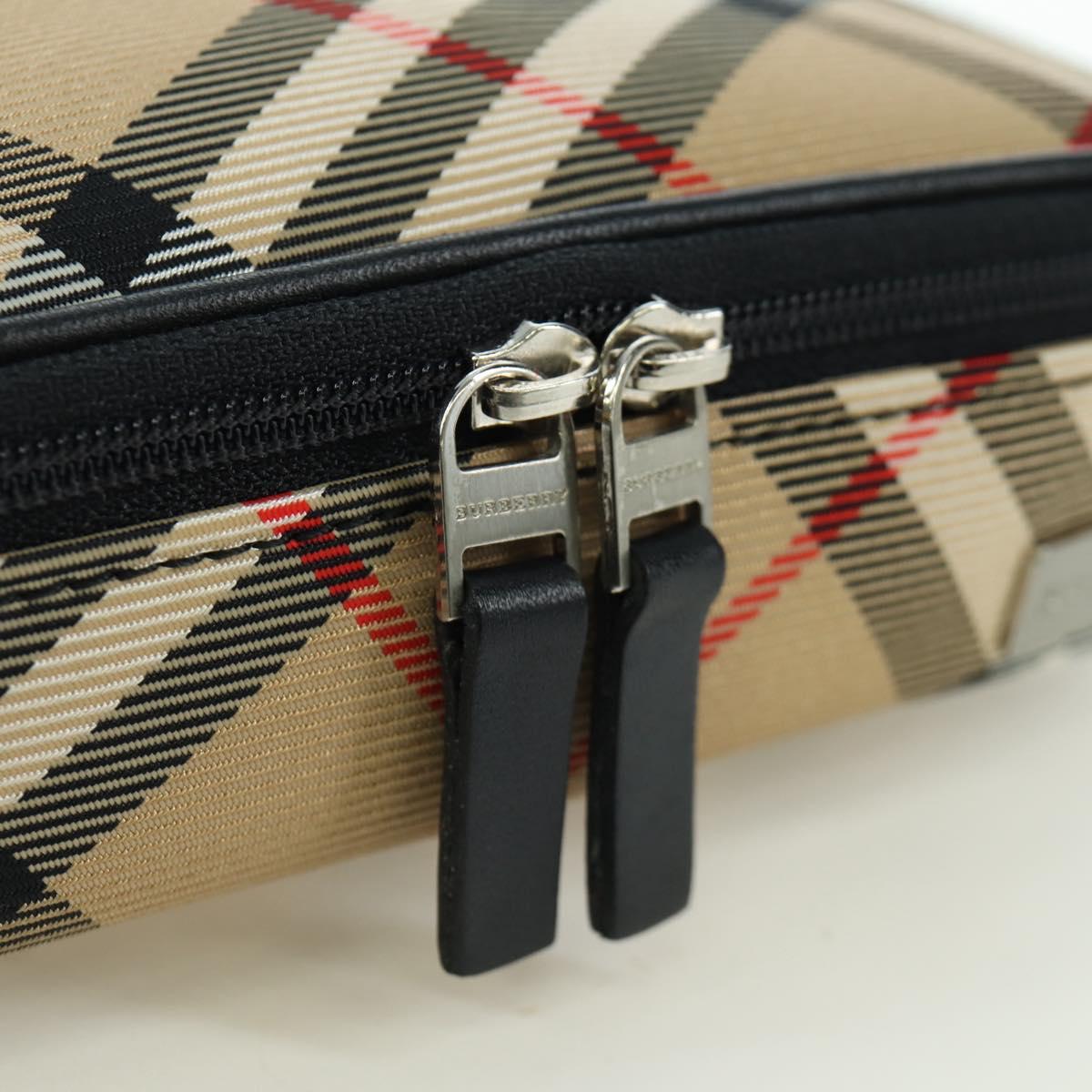 BURBERRY Nova Check Pouch Nylon Beige Silver Auth am10890V