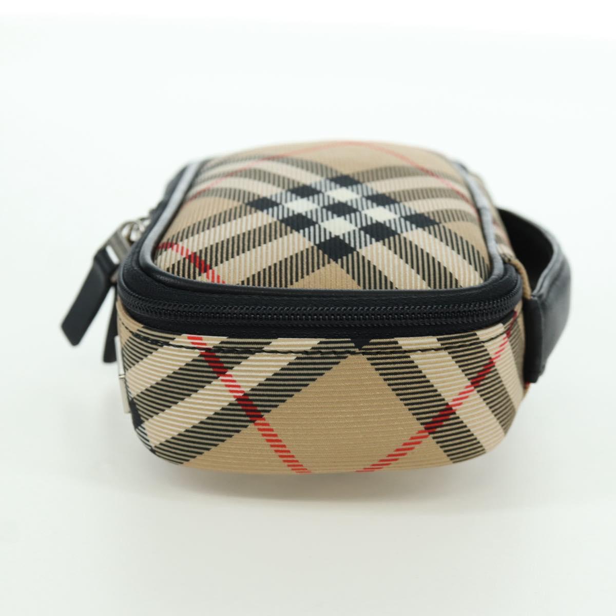 BURBERRY Nova Check Pouch Nylon Beige Silver Auth am10890V