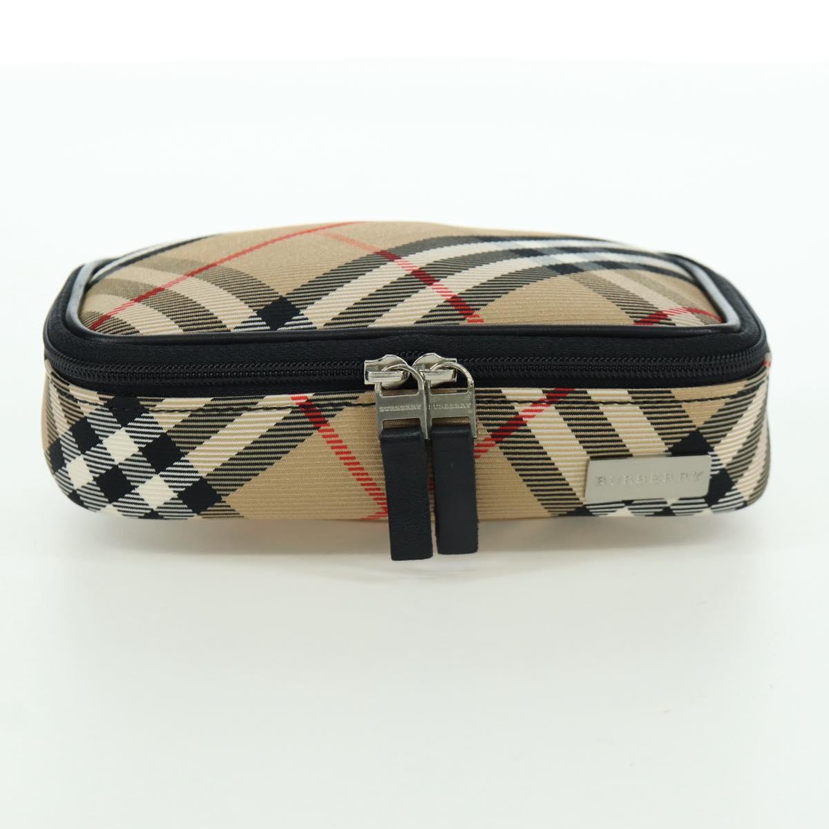 BURBERRY Nova Check Pouch Nylon Beige Silver Auth am10890V
