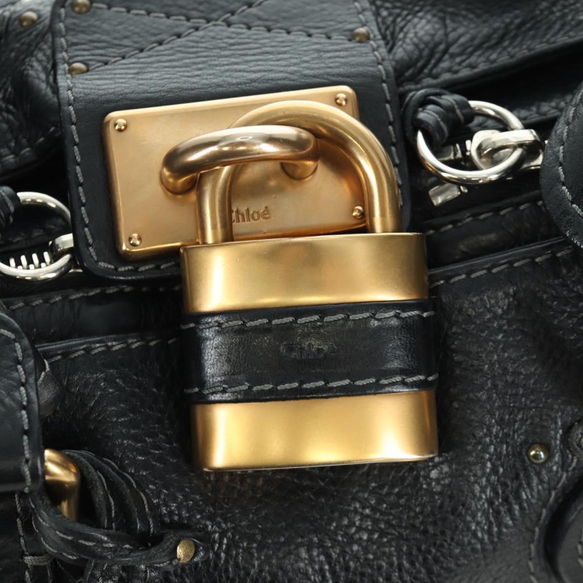 Chloe Paddington Tote Bag Leather Black Gold Silver Auth am10896V