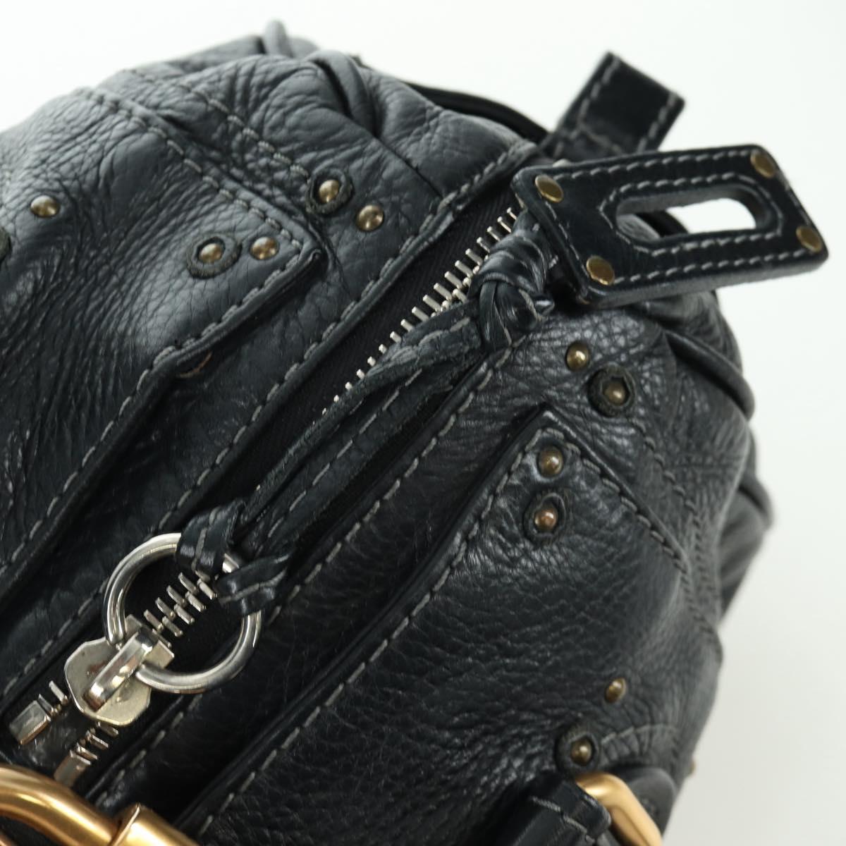 Chloe Paddington Tote Bag Leather Black Gold Silver Auth am10896V