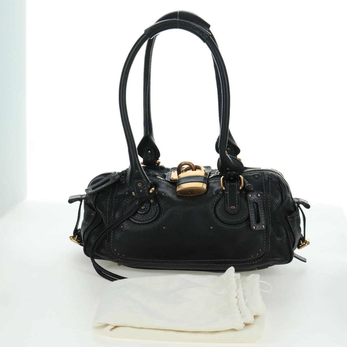 Chloe Paddington Tote Bag Leather Black Gold Silver Auth am10896V