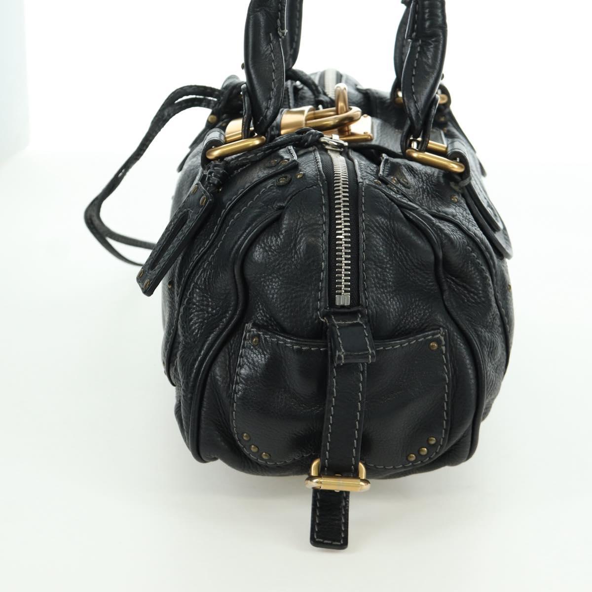Chloe Paddington Tote Bag Leather Black Gold Silver Auth am10896V