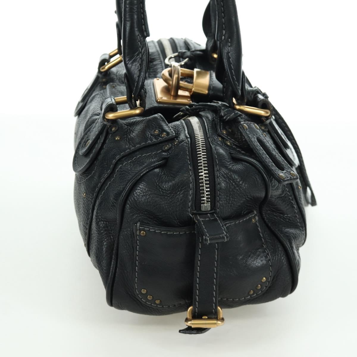 Chloe Paddington Tote Bag Leather Black Gold Silver Auth am10896V