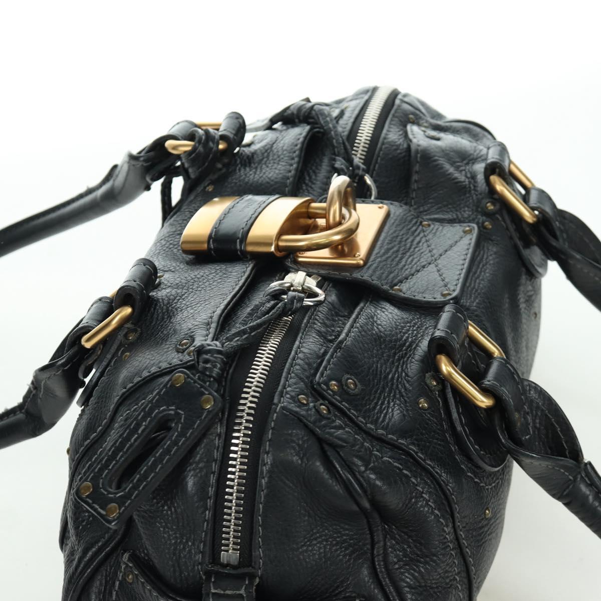 Chloe Paddington Tote Bag Leather Black Gold Silver Auth am10896V