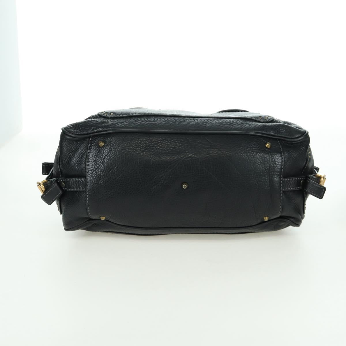 Chloe Paddington Tote Bag Leather Black Gold Silver Auth am10896V